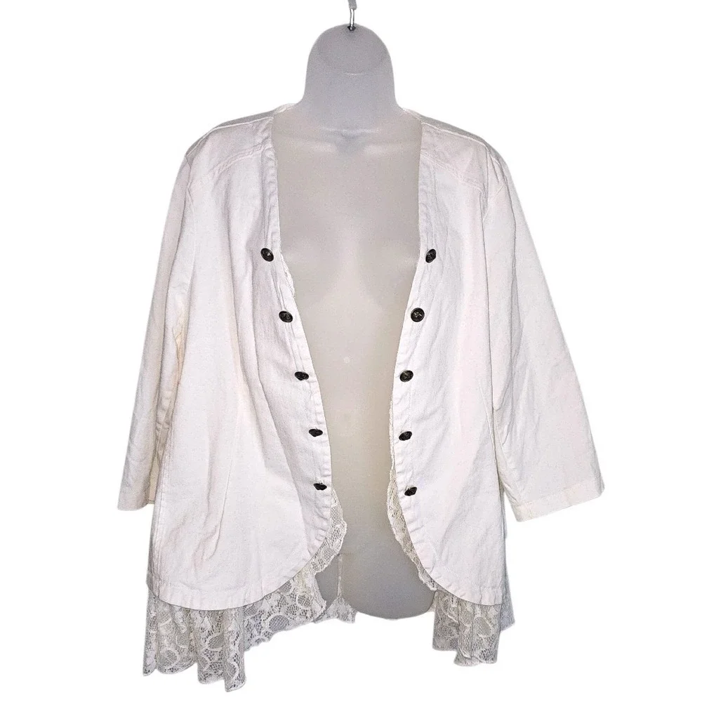 Torrid‎ Ivory Lace Peplum Military 3/4 Sleeve Open Jacket Sz 3 Romantic Edge NWT